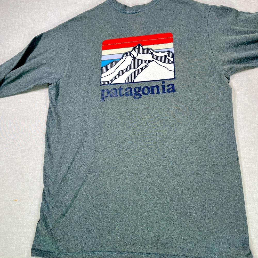 Patagonia Long Sleeve T-Shirt Green Mountain Graphic Men’s Small Regular Fit